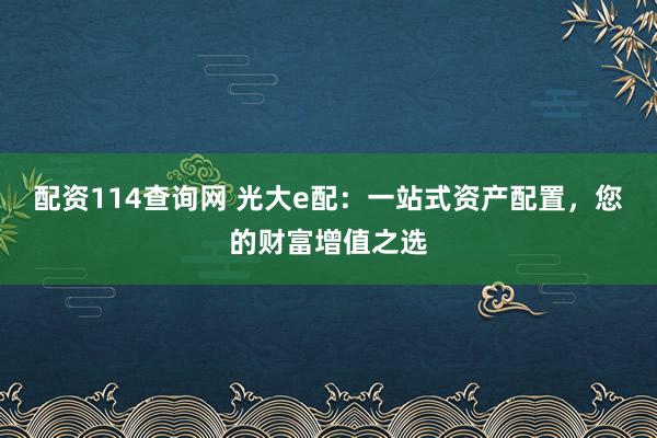 配资114查询网 光大e配：一站式资产配置，您的财富增值之选