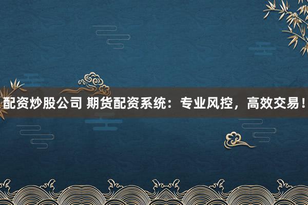 配资炒股公司 期货配资系统：专业风控，高效交易！