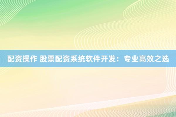 配资操作 股票配资系统软件开发：专业高效之选
