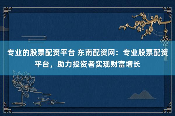 专业的股票配资平台 东南配资网：专业股票配资平台，助力投资者实现财富增长