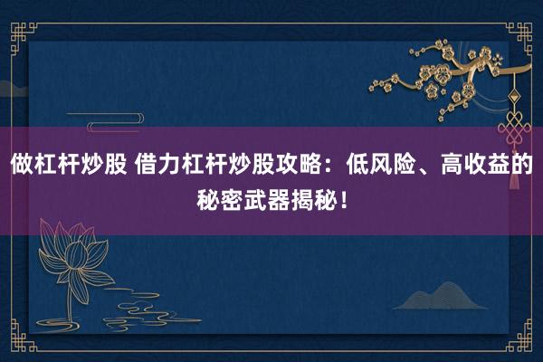 做杠杆炒股 借力杠杆炒股攻略：低风险、高收益的秘密武器揭秘！