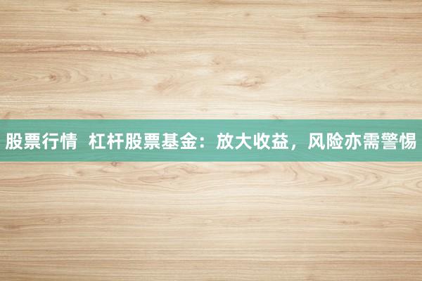 股票行情  杠杆股票基金：放大收益，风险亦需警惕