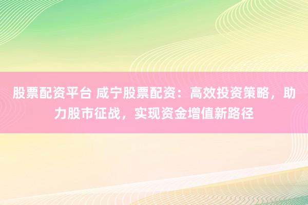 股票配资平台 咸宁股票配资：高效投资策略，助力股市征战，实现资金增值新路径