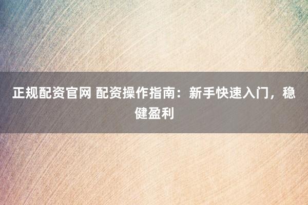 正规配资官网 配资操作指南：新手快速入门，稳健盈利