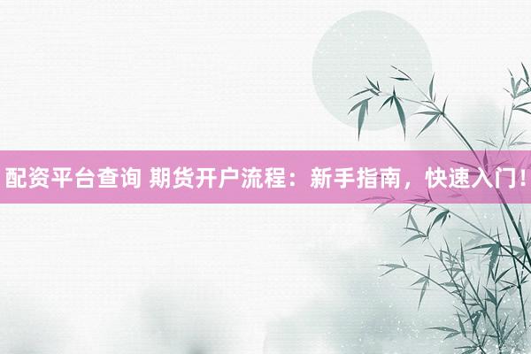 配资平台查询 期货开户流程：新手指南，快速入门！