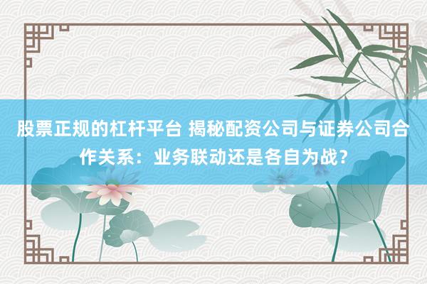 股票正规的杠杆平台 揭秘配资公司与证券公司合作关系：业务联动还是各自为战？