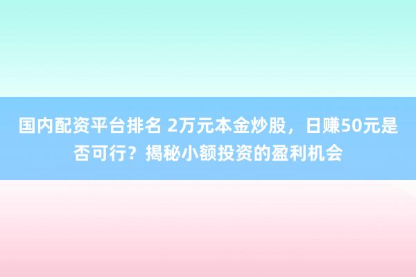 国内配资平台排名 2万元本金炒股，日赚50元是否可行？揭秘小额投资的盈利机会