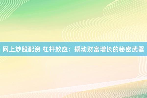 网上炒股配资 杠杆效应：撬动财富增长的秘密武器
